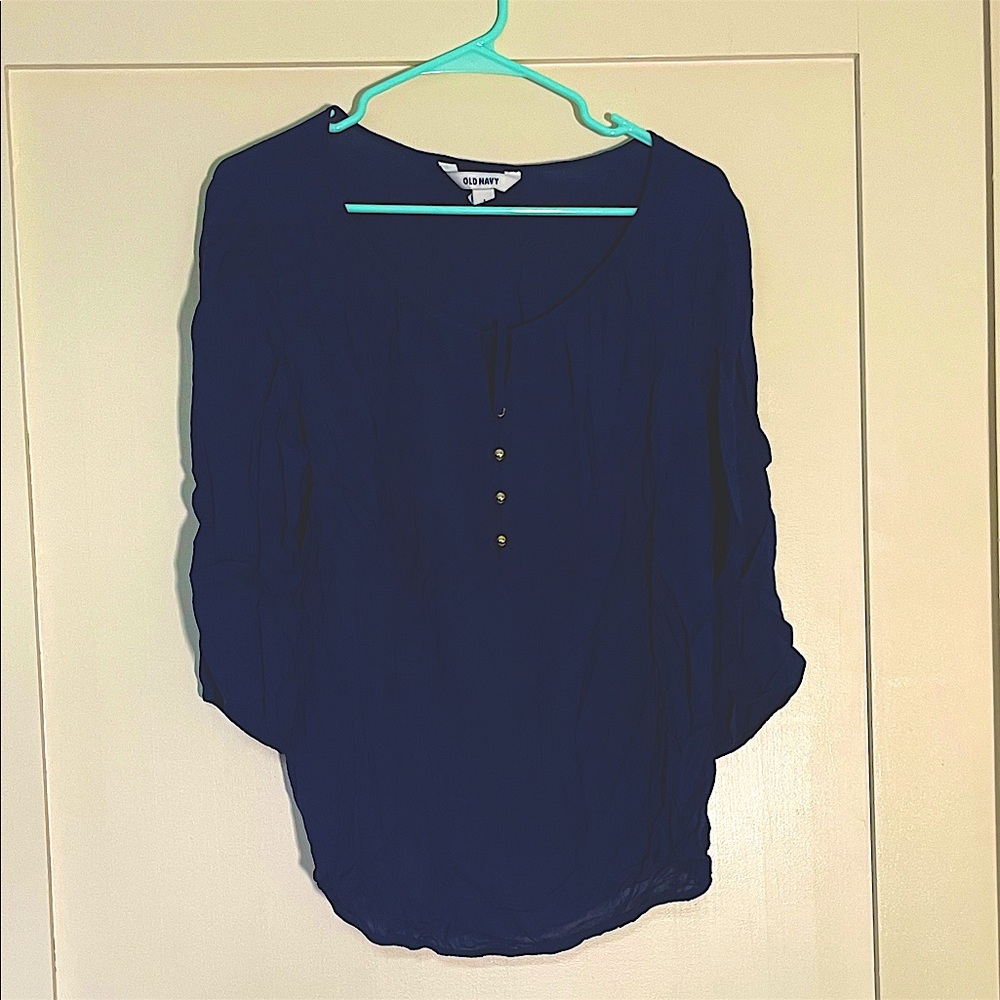 Old Navy Dark Navy Button-Pop Henley Blouse